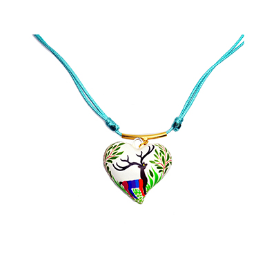 Collar Ajustable Aqua C3 Un Hilo Otomí Con Venado